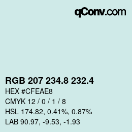 カラーコード: RGB 207 234.8 232.4 | qconv.com