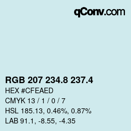 カラーコード: RGB 207 234.8 237.4 | qconv.com