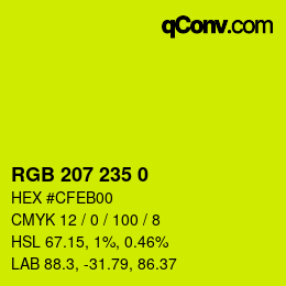 カラーコード: RGB 207 235 0 | qconv.com