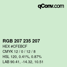 Color code: RGB 207 235 207 | qconv.com