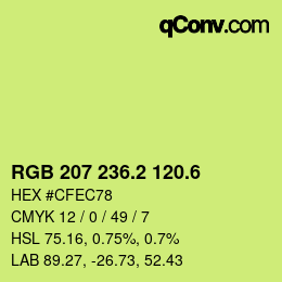 カラーコード: RGB 207 236.2 120.6 | qconv.com