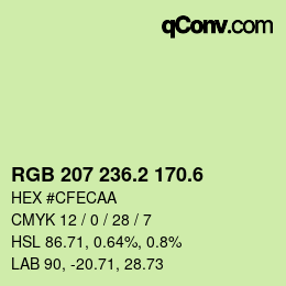 カラーコード: RGB 207 236.2 170.6 | qconv.com