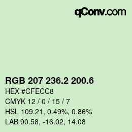カラーコード: RGB 207 236.2 200.6 | qconv.com