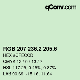 カラーコード: RGB 207 236.2 205.6 | qconv.com