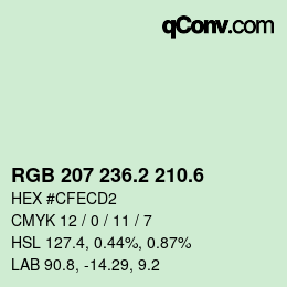 カラーコード: RGB 207 236.2 210.6 | qconv.com