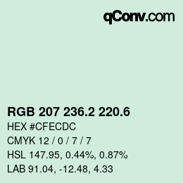 カラーコード: RGB 207 236.2 220.6 | qconv.com