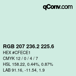 カラーコード: RGB 207 236.2 225.6 | qconv.com