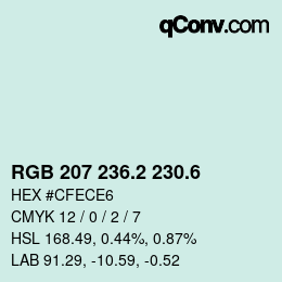 カラーコード: RGB 207 236.2 230.6 | qconv.com