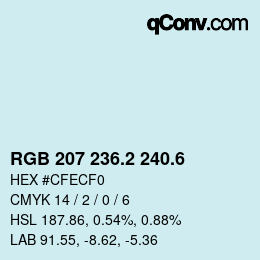 カラーコード: RGB 207 236.2 240.6 | qconv.com