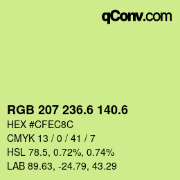 カラーコード: RGB 207 236.6 140.6 | qconv.com