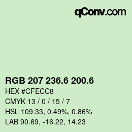 カラーコード: RGB 207 236.6 200.6 | qconv.com