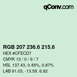 カラーコード: RGB 207 236.6 215.6 | qconv.com