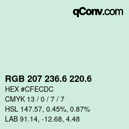 カラーコード: RGB 207 236.6 220.6 | qconv.com
