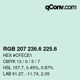 カラーコード: RGB 207 236.6 225.6 | qconv.com