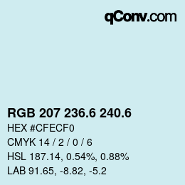 カラーコード: RGB 207 236.6 240.6 | qconv.com