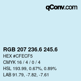 カラーコード: RGB 207 236.6 245.6 | qconv.com