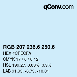カラーコード: RGB 207 236.6 250.6 | qconv.com
