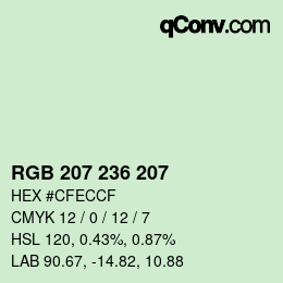 Color code: RGB 207 236 207 | qconv.com