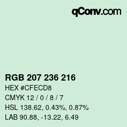 Color code: RGB 207 236 216 | qconv.com