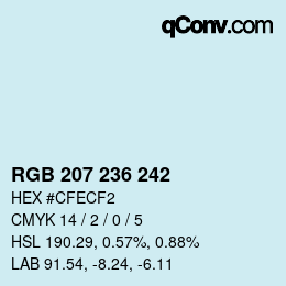 カラーコード: RGB 207 236 242 | qconv.com