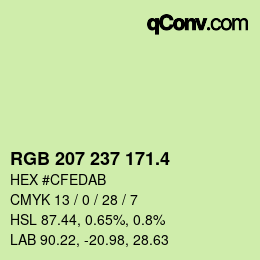 カラーコード: RGB 207 237 171.4 | qconv.com