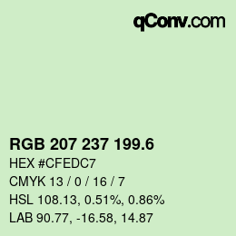 カラーコード: RGB 207 237 199.6 | qconv.com