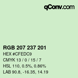 Color code: RGB 207 237 201 | qconv.com