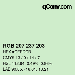 Color code: RGB 207 237 203 | qconv.com