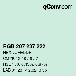 Color code: RGB 207 237 222 | qconv.com