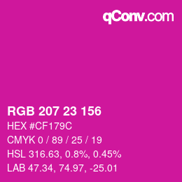 颜色代码: RGB 207 23 156 | qconv.com