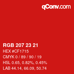 カラーコード: RGB 207 23 21 | qconv.com