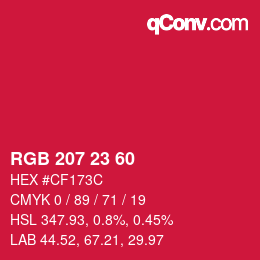 颜色代码: RGB 207 23 60 | qconv.com