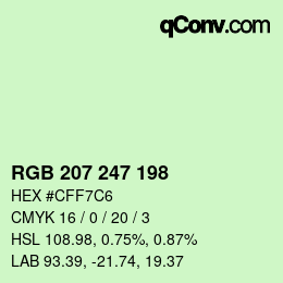 Color code: RGB 207 247 198 | qconv.com