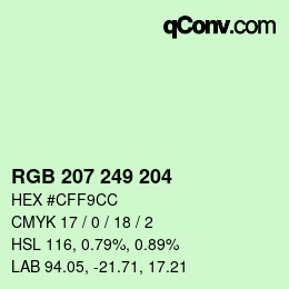 Color code: RGB 207 249 204 | qconv.com