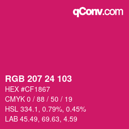 颜色代码: RGB 207 24 103 | qconv.com