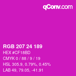 颜色代码: RGB 207 24 189 | qconv.com