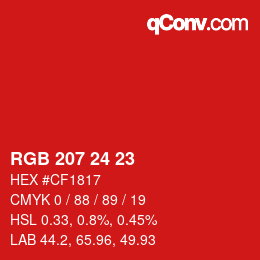 カラーコード: RGB 207 24 23 | qconv.com