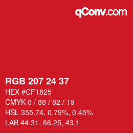 颜色代码: RGB 207 24 37 | qconv.com