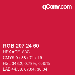 颜色代码: RGB 207 24 60 | qconv.com