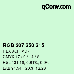 カラーコード: RGB 207 250 215 | qconv.com