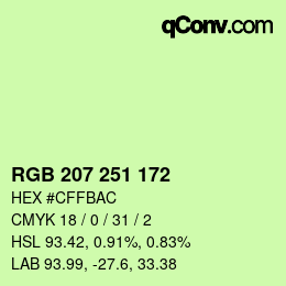 カラーコード: RGB 207 251 172 | qconv.com