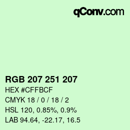 Color code: RGB 207 251 207 | qconv.com