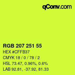 Color code: RGB 207 251 55 | qconv.com