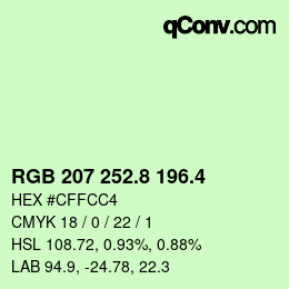 カラーコード: RGB 207 252.8 196.4 | qconv.com