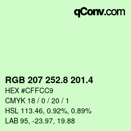 カラーコード: RGB 207 252.8 201.4 | qconv.com