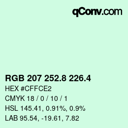 カラーコード: RGB 207 252.8 226.4 | qconv.com
