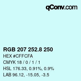 カラーコード: RGB 207 252.8 250 | qconv.com