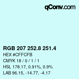 カラーコード: RGB 207 252.8 251.4 | qconv.com