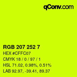 カラーコード: RGB 207 252 7 | qconv.com