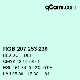 Color code: RGB 207 253 239 | qconv.com